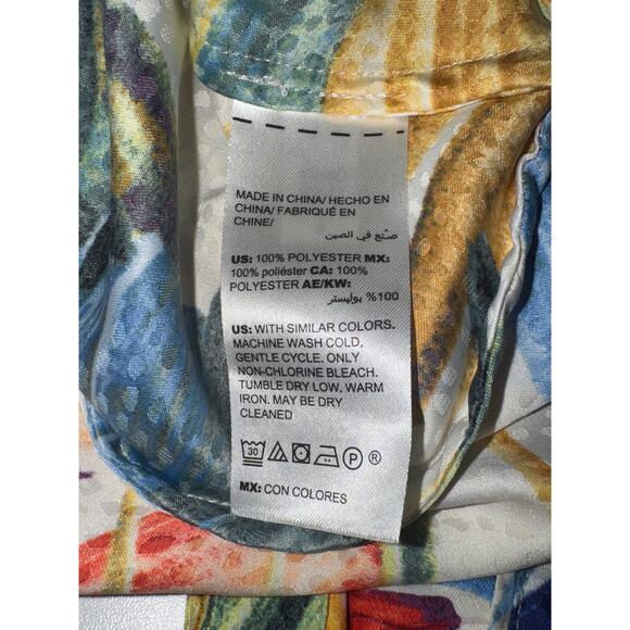 Chicos Palm Print Top Womens 1 Medium Resort Vacation Tropical Relaxed Billowy - Picture 9 of 11